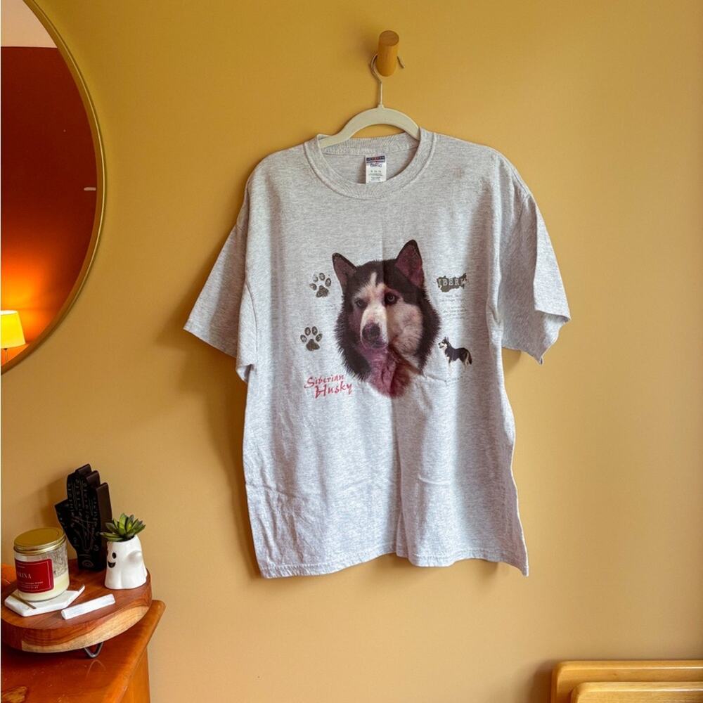 Vintage Jerzees Siberian Husky Graphic Tee Gray Marled